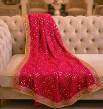 Load image into Gallery viewer, pure silk bandhani dupatta,pure bandhani dupatta,bandhej dupatta online,banarasi bandhani dupatta,navratri dupatta,yellow bandhani dupatta,black bandhani dupatta,banarasi bandhej dupatta,maroon bandhani dupatta