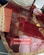 Load image into Gallery viewer, red net dupatta,Net dupatta design 2026, latest net dupatta styles, embroidered net dupatta, bridal net dupatta design, fancy net dupatta for weddings, heavy work net dupatta, party wear net dupatta, Pakistani net dupatta trends, Indian net dupatta online, soft net dupatta designs, net dupatta with lace border, designer net dupatta collection, luxury net dupatta styles, net dupatta for lehenga,organza vs net dupatta, affordable net dupatta online, hand embroidered net dupatta, 