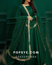 Load image into Gallery viewer, net dupatta,green colour net dupatta,net dupatta,green net dupatta, border green net dupatta