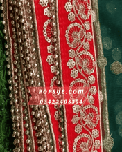Load image into Gallery viewer, Net dupatta design 2026, latest net dupatta styles, embroidered net dupatta, bridal net dupatta design, fancy net dupatta for weddings, heavy work net dupatta, party wear net dupatta, Pakistani net dupatta trends, Indian net dupatta online, soft net dupatta designs, net dupatta with lace border, designer net dupatta collection, luxury net dupatta styles, net dupatta for lehenga, net dupatta for salwar kameez, affordable net dupatta online, hand embroidered net dupatta, net dupatta green,