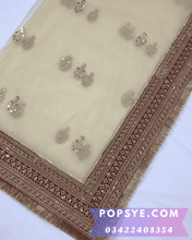 Load image into Gallery viewer, cream color net dupatta,cream colour net dupatta,cream dupatta net,cream net dupatta,Net dupatta design 2026, latest net dupatta styles, embroidered net dupatta, bridal net dupatta design, fancy net dupatta for weddings, heavy work net dupatta, party wear net dupatta, Pakistani net dupatta trends, Indian net dupatta online,soft net dupatta designs, net dupatta with lace border, designer net dupatta collection, luxury net dupatta styles, net dupatta for lehenga, net dupatta for salwar kameez, affordable net 