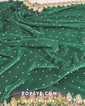 Load image into Gallery viewer, green velvet dupatta,dark green velvet dupatta,,green velvet dupatta online,velvet dupatta green,velvet green dupatta,Velvet dupatta designs 2026, bridal velvet shawl, heavy embroidered velvet dupatta, luxury velvet dupatta online, emerald green velvet dupatta, maroon bridal velvet shawl, velvet dupatta with zari work, winter wedding dupatta trends, designer velvet dupatta collection, velvet dupatta for lehenga, Pakistani velvet shawl styles, ethnic velvet wraps, velvet dupatta with scalloped border