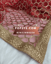 Load image into Gallery viewer, Net dupatta design 2026, latest net dupatta styles, embroidered net dupatta, bridal net dupatta design, fancy net dupatta for weddings, heavy work net dupatta, party wear net dupatta, Pakistani net dupatta trends, Indian net dupatta online, soft net dupatta designs, net dupatta with lace border, designer net dupatta collection, luxury net dupatta styles, net dupatta for lehenga, net dupatta for salwar kameez, affordable net dupatta online, hand embroidered net dupatta, red net dupatta,trending dupatta 