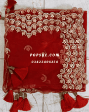 Load image into Gallery viewer, wedding red net dupatta,red net dupatta for bride,red net dupatta for lehenga,red net dupatta online,red net dupatta with golden border,Net dupatta design 2026, latest net dupatta styles, embroidered net dupatta, bridal net dupatta design, fancy net dupatta for weddings, heavy work net dupatta, party wear net dupatta, Pakistani net dupatta trends, Indian net dupatta online, soft net dupatta designs, net dupatta with lace border, designer net dupatta collection, luxury net dupatta styles