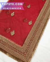 Load image into Gallery viewer, red net dupatta,red bridal net dupatta online,red color net dupatta,red colour net dupatta,red dupatta net,red net bridal dupatta,red net chunni,red net dupatta for bride,red net dupatta for lehenga,red net dupatta online,
red net dupatta with golden border,Net dupatta design 2026, latest net dupatta styles, embroidered net dupatta, bridal net dupatta design, fancy net dupatta for weddings, heavy work net dupatta, party wear net dupatta, Pakistani net dupatta trends, Indian net dupatta online,