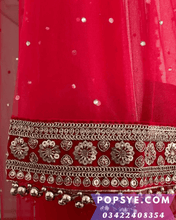 Load image into Gallery viewer, red net dupatta, Net dupatta design 2026, latest net dupatta styles, embroidered net dupatta, bridal net dupatta design, fancy net dupatta for weddings, heavy work net dupatta, party wear net dupatta, Pakistani net dupatta trends, Indian net dupatta online, soft net dupatta designs, net dupatta with lace border, designer net dupatta collection, luxury net dupatta styles, net dupatta for lehenga, net dupatta for salwar kameez, organza vs net dupatta, affordable net dupatta online, hand embroidered net dupata