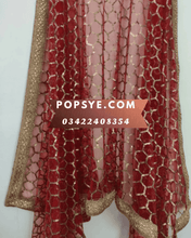 Load image into Gallery viewer, Net dupatta design 2026, latest net dupatta styles, embroidered net dupatta, bridal net dupatta design, fancy net dupatta for weddings, heavy work net dupatta, party wear net dupatta, Pakistani net dupatta trends, Indian net dupatta online, soft net dupatta designs, net dupatta with lace border, designer net dupatta collection, luxury net dupatta styles, net dupatta for lehenga, net dupatta for salwar kameez, affordable net dupatta online, hand embroidered net dupatta, red net dupatta,trending dupatta 