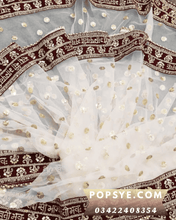 Load image into Gallery viewer, white dupatta net,white embroidered net dupatta,white net chunni,white net dupatta for lehenga,white net dupatta online,white net dupatta online shopping,Net dupatta design 2026, latest net dupatta styles, embroidered net dupatta, bridal net dupatta design, fancy net dupatta for weddings, heavy work net dupatta, party wear net dupatta, Pakistani net dupatta trends, Indian net dupatta online, soft net dupatta designs, net dupatta with lace border, designer net dupatta collection, luxury net dupatta styles, 
