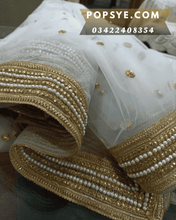 Load image into Gallery viewer, white colour net dupatta,white dupatta net,white embroidered net dupatta,white net chunni,white net dupatta for lehenga,white net dupatta online,white net dupatta online shopping,white net dupatta with embroidery,white net dupatta with pearls,white net embroidered dupatta,white net heavy dupatta,Net dupatta design 2026, latest net dupatta styles, embroidered net dupatta, bridal net dupatta design, fancy net dupatta for weddings, heavy work net dupatta, party wear net dupatta, Pakistani net dupatta trends