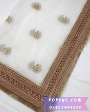 Load image into Gallery viewer, white net dupatta with mirror work,white net dupatta with pearls,white net embroidered dupatta,white net heavy dupatta, Net dupatta design 2026, latest net dupatta styles, embroidered net dupatta, bridal net dupatta design, fancy net dupatta for weddings, heavy work net dupatta, party wear net dupatta, Pakistani net dupatta trends, Indian net dupatta online, soft net dupatta designs, net dupatta with lace border, designer net dupatta collection, luxury net dupatta styles, net dupatta for lehenga, 