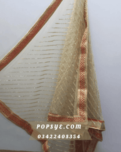 Load image into Gallery viewer, Gold Sequin Net Dupatta with Heavy Red Embroidered Border &amp; Latkan Tassels