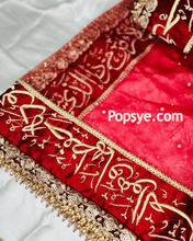 Load image into Gallery viewer, red dupatta bridal,bridal dupatta design,2 chunni lehenga,2 dupatta bridal,3 dupatta bridal lehenga,anokherangstore bridal queen red stone embroidered fringed net dupatta,asian bridal dupatta