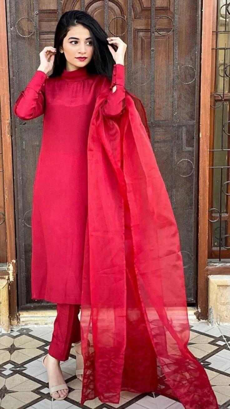 red dupatta dress Buy Women's Red Kurta With Ruffle Dupatta. - Label Shaurya Sandhya | Trendia Red / M