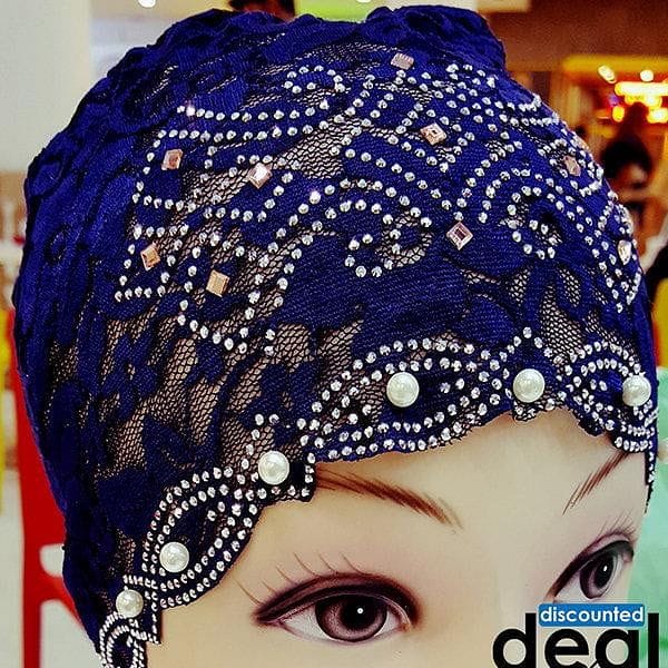 Blue lace Women inner hijab hijab caps and pins hijab hat hijab caps online shopping underscarf cap hijab bonnet caps ninja underscarf ninja hijab cap Buy Online - popsye.com