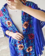 Load image into Gallery viewer, Blue floral embroidered scarf for women Large size Stoles Scarves Shawls Online - popsye.com