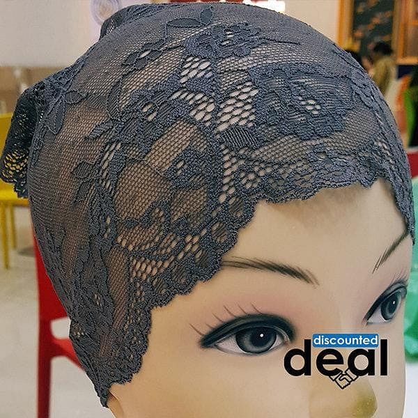 Grey lace Women netscarf inner cap hijab net caps criss cross
