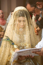 Load image into Gallery viewer, Beige Skin Golden Net Dupatta Gold Dots Party Wear Mehndi Wedding Wrap Pakistani Dupatta  Indian Dupatta Gotta Dupatta - popsye.com