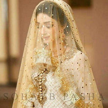 Load image into Gallery viewer, Beige Skin Golden Net Dupatta Gold Dots Party Wear Mehndi Wedding Wrap Pakistani Dupatta  Indian Dupatta Gotta Dupatta - popsye.com