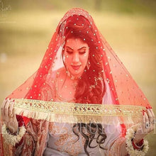 Load image into Gallery viewer, Red Net Dupatta Gold Dots Party Wear Mehndi Wedding Wrap Pakistani Dupatta  Indian Dupatta Gotta Dupatta - popsye.com