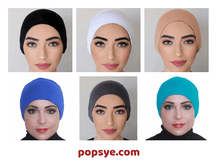 Load image into Gallery viewer, pack of 6 black hijab cap,under hijab bonnet,hijab and cap,silk hijab cap,hijab cap price,hijab volumizer cap - popsye.com