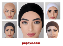 Load image into Gallery viewer, pack of 5 hijab with inner cap,scarf inner cap,hijab net caps,criss cross hijab cap,underscarf bonnet,cap on hijab - popsye.com
